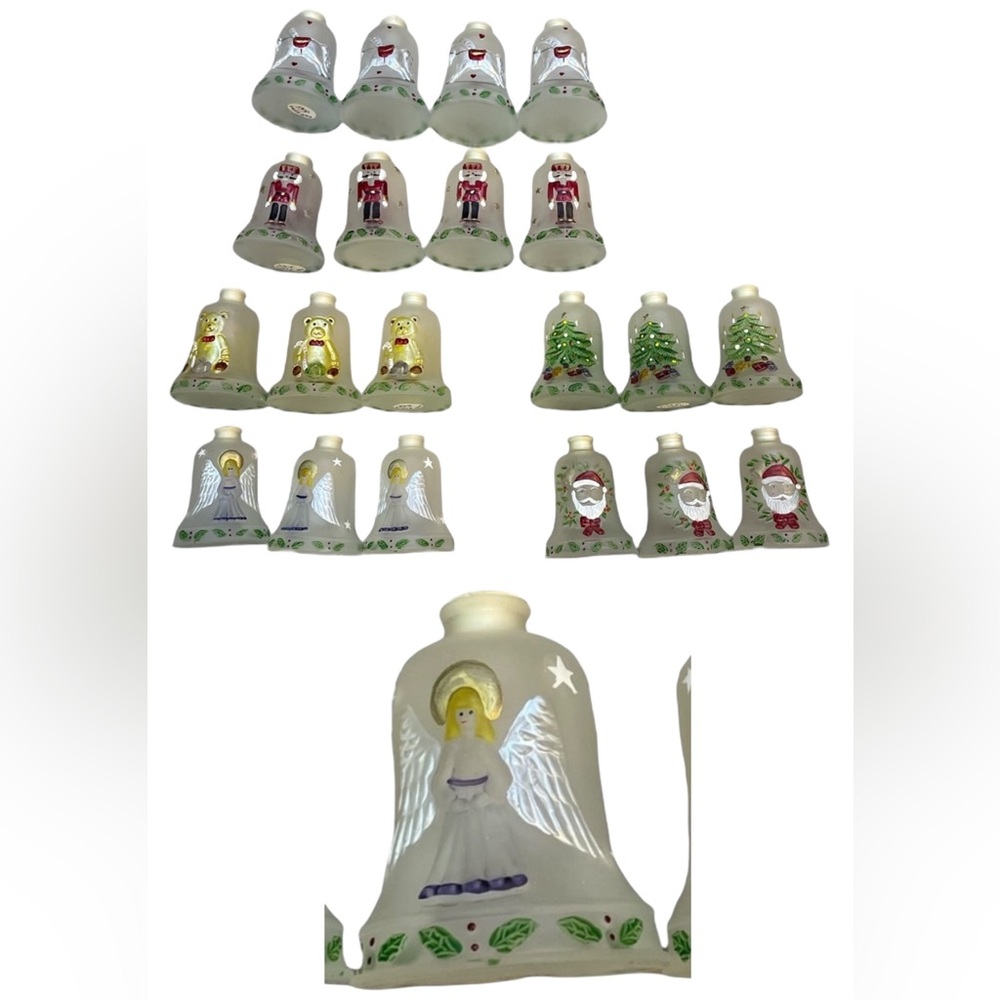 20 Vintage Old World Christmas Light Covers Glass Bells Handpainted Antique Look